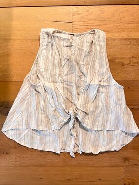 Free People Cream Striped Tie-Front Crop Top